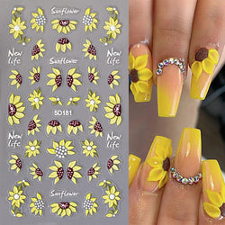 1pc Chic Sunflower 5D Nail Art Stickers Self-Adhesive Waterproof & Sustainable Decals for DIY Manicure Perfect for All Seasons * (ONLINE ORDER ONLY)