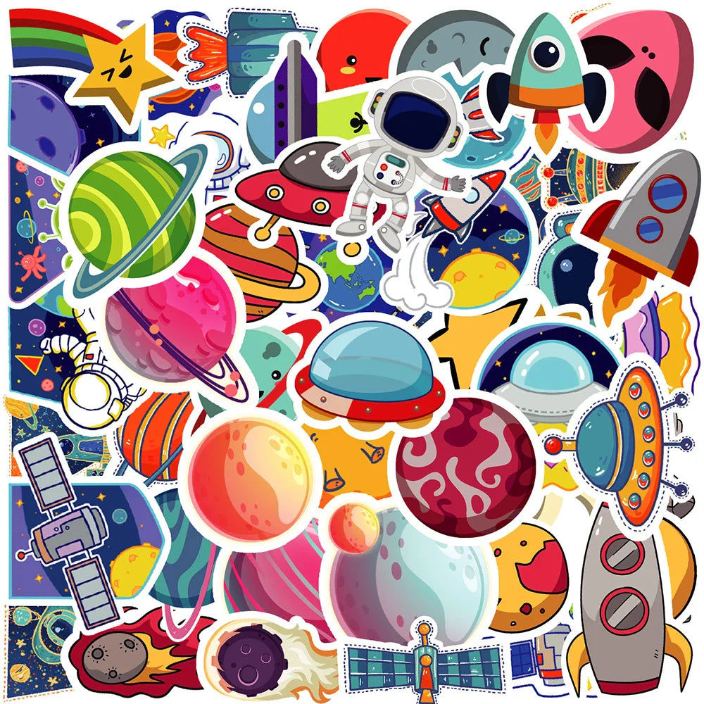 Outer Space Astronaut Planet Stickers for Laptop, Luggage, Phone, Guitar, Motorcycle, Kid Toy (Online Order Only)