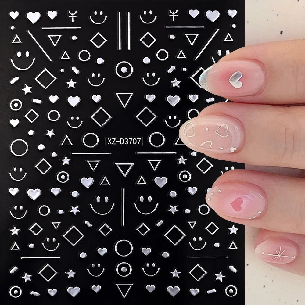 1pc 3D Gradient French Nail Stickers with Crown & Tassel Design Gold Silver Lines Self-Adhesive Nail Art Waterfall Manicure Foil (Online Order Only)