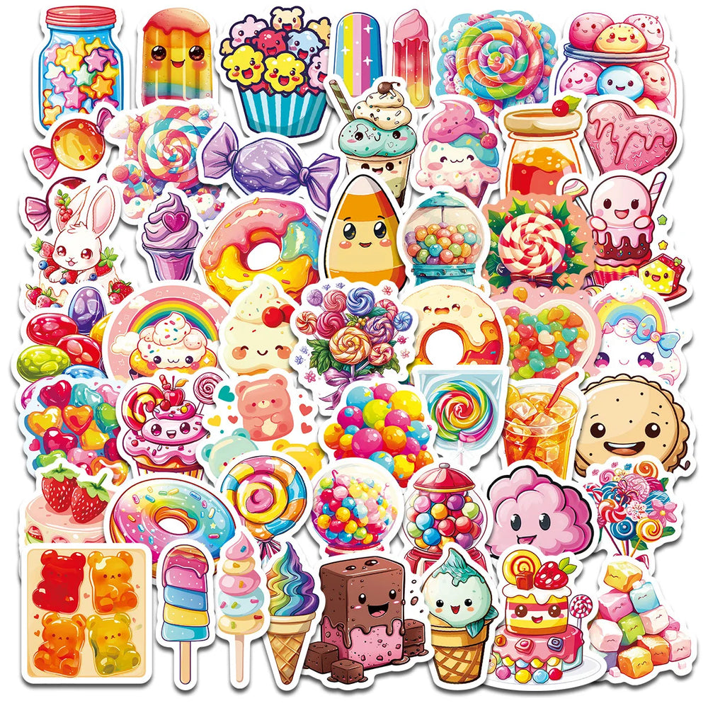 50Pcs Cartoon Candy Graffiti Stickers for Helmet, Wall, DIY Decor (Online Order Only)