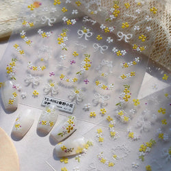 Yellow Purple Mini Flower White Lace Bowknot Flower Bouquet Spring 5D  Adhesive Nail Art Decoration Stickers DIY Manicure Decals (ONLINE ORDER ONLY)