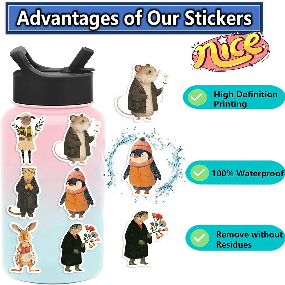 50pcs Vintage Animals Cliparts Stickers Aesthetic Motorcycle Phone Car Skateboard Laptop Sticker Decal Classic Kids Toy (Online Order Only)