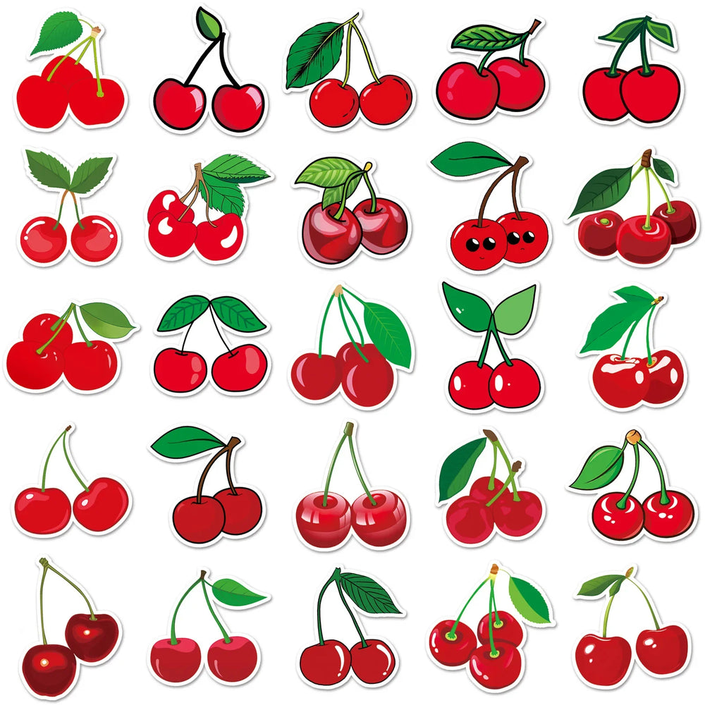 10/50pcs Fruit Cherry Sticker Notebook Computer Guitar Mobile Phone Cup Craft Supplies Scrapbook Materials Stationery Sticker (ONLINE ORDER ONLY)