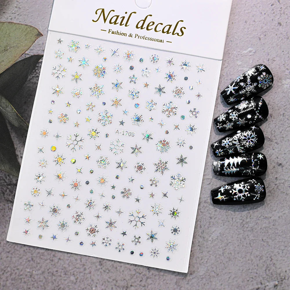 Winter Xmas 3D Nail Sticker Snowflake Flower Winter Decals Nail Stickers Cartoon Bird Santa Penguin Elk Slider New Year Manicure (ONLINE ORDER ONLY)