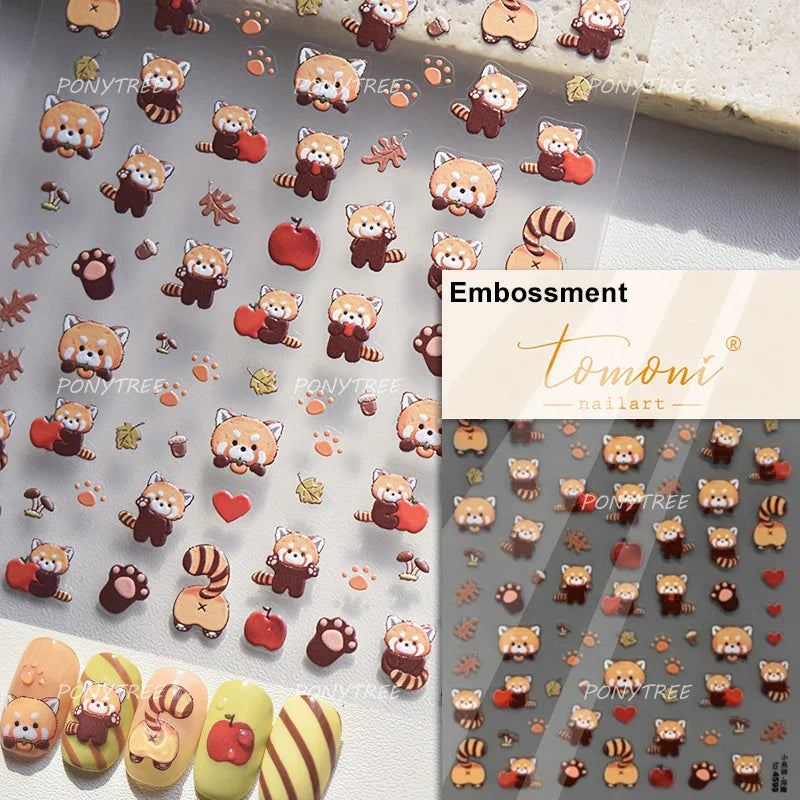 Picnic Cat Kitten Bowknot Flower Fish Butterfly Tree Mushroom Star Moon Cat's Paw Adhesive Nail Art Sticker Cute Manicure Decals (Online Order Only)