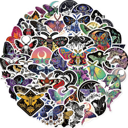 50PCS Moon And Moth Stickers PVC Cartoon Cute Decals Toy Stationery Guitar Phone Aesthetic Decorations Refrigerator Supplies (Online Order Only)