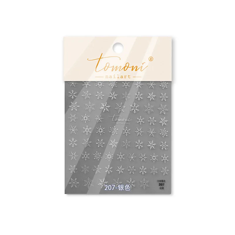 Hot Stamping Romantic White Gold Snowflakes Hexagon Winter 3D Self Adhesive Nail Art Stickers Shiny Rhinestone Manicure Decals (Online Order Only)