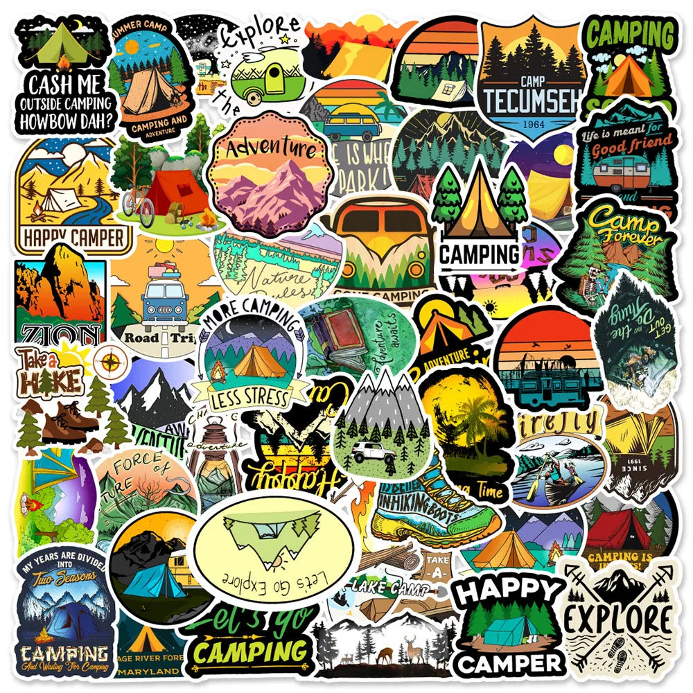 Cool Outdoor Adventure Stickers: Waterproof Decals for Motorcycle, Car, Laptop, Guitar, Phone (10/30/50PCS) (Online Order Only)