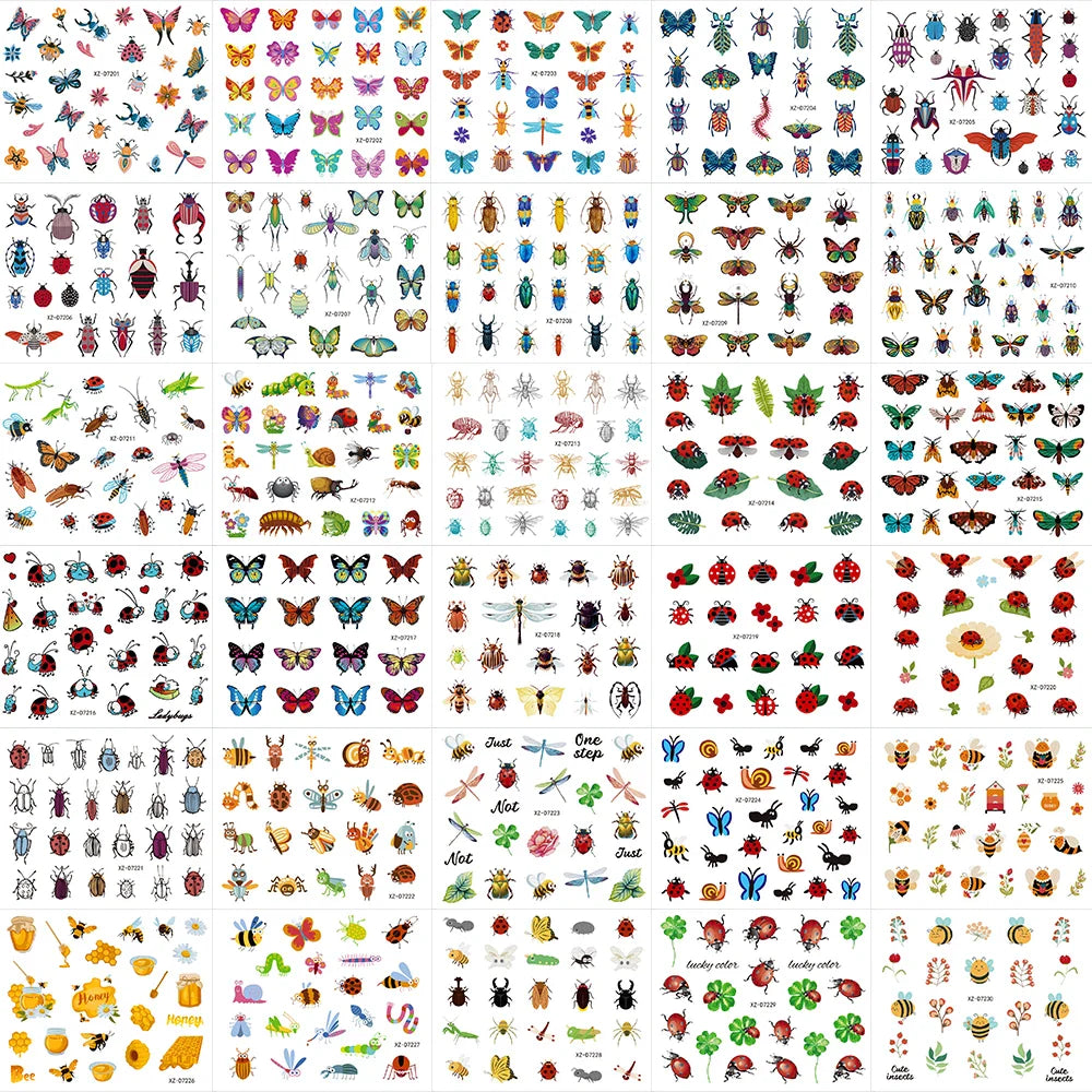 30pcs/Set Y2K 3D Cute Insect Nail Stickers Chic Dragonfly Spider Insect Butterfly Design Sliders Ladybug Beetle Manicure Decals* (Online Order Only)