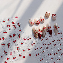 Lovely Red Seductive Strawberry Line Bowknot Love Heart Star Jelly Cherry Delicate Self Adhesive Nail Art Sticker Manicure Decal (ONLINE ORDER ONLY)