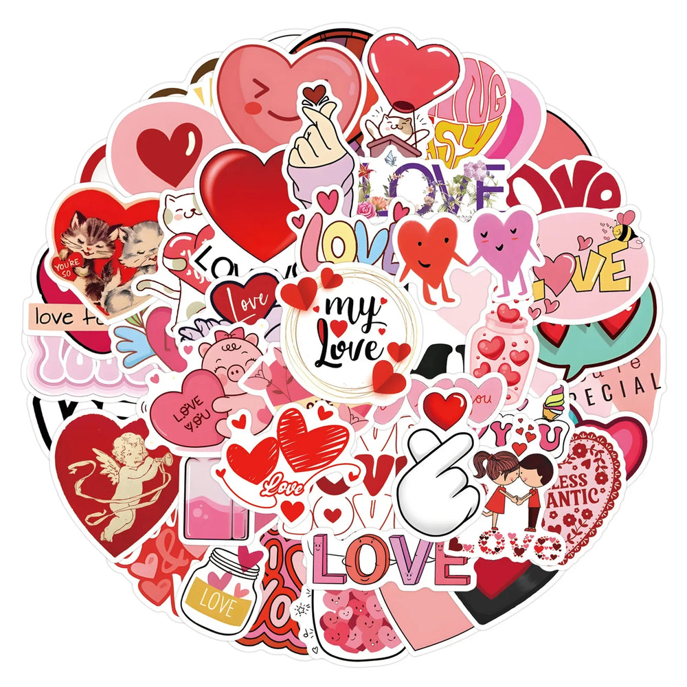 Love Cartoon Stickers - Pink Valentine's Day DIY Scrapbook, Laptop, Bike, Guitar, Skateboard, Fridge, Luggage Toy (10/30/55PCS) (ONLINE ORDER ONLY)