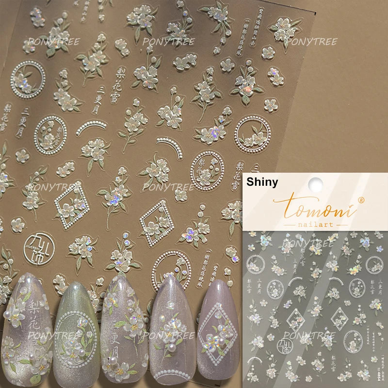 Camellia Tea After Rain Fragrant Flower Paint in Gold White Antique Chinese Characters Adhesive Nail Art Stickers Manicure Decal (ONLINE ORDER ONLY)