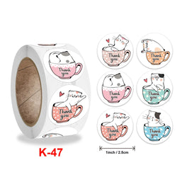 100-500 Pcs Roll 1-1.5inch Round White Decorative Gift Thank You Stickers Cartoon Hand-painted Cat Sealing Sticker Stationery (Online Order Only)