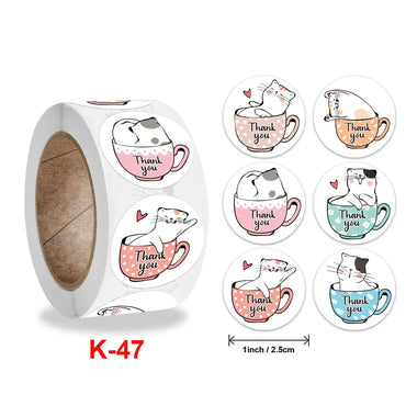 100-500 Pcs Roll 1-1.5inch Round White Decorative Gift Thank You Stickers Cartoon Hand-painted Cat Sealing Sticker Stationery (Online Order Only)