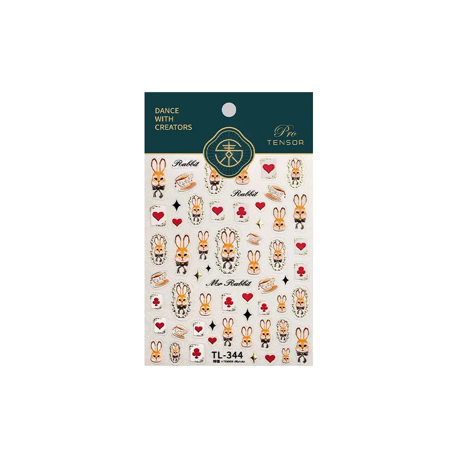 Poker Cards Mr Rabbit Tilted Teacup Bunny Cup Heart Star Block Bow Tie Hot Stamping Adhesive Nail Art Stickers Manicure Decals (ONLINE ORDER ONLY)
