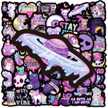 10/30/50PCS Horror Gothic Skull Purple Stickers Cartoon Waterproof Graffiti DIY Laptop Phone Notebook Skateboard Decals Kids Toy (Online Order Only)