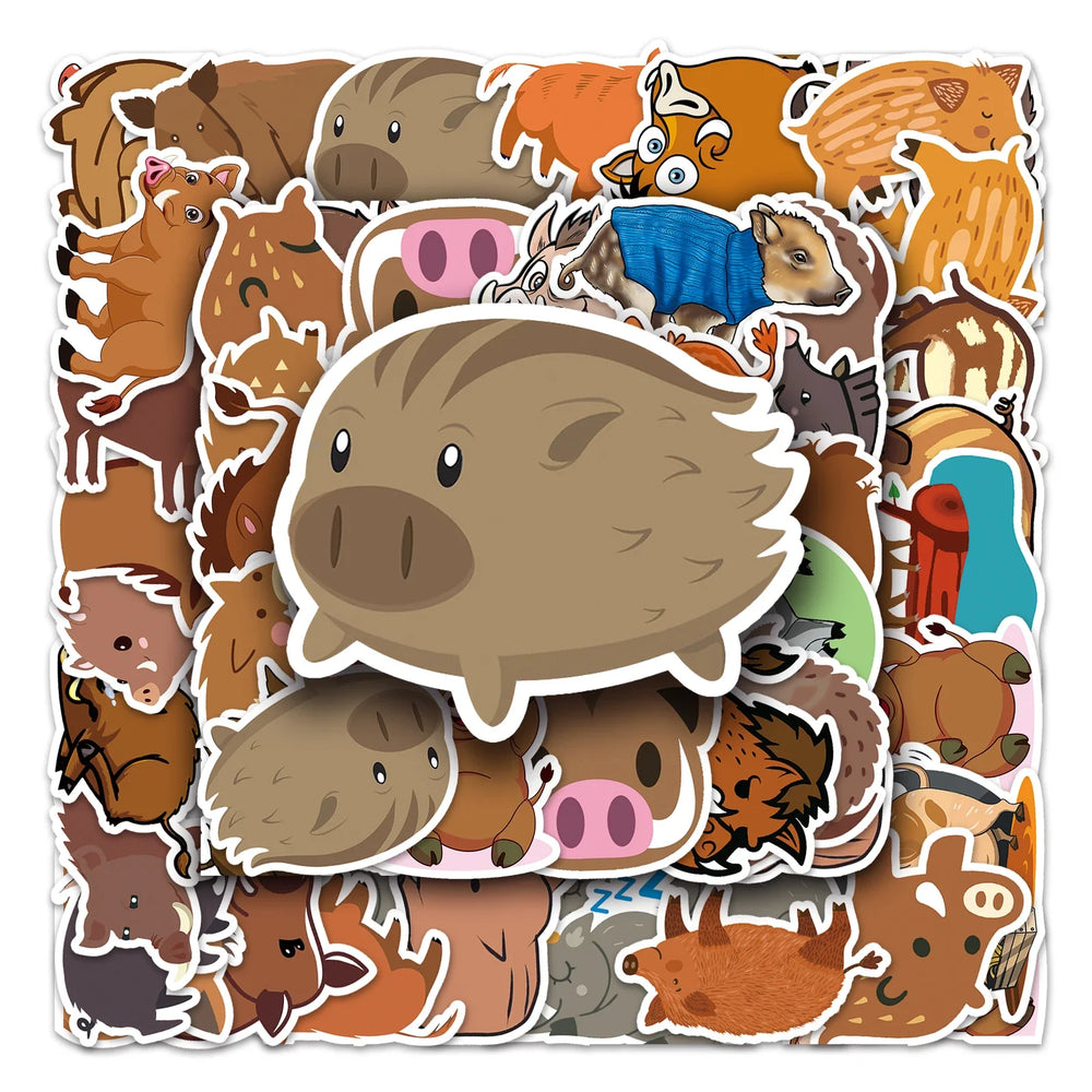 50Pcs Wild Boar Cartoon Waterproof Vinyl Stickers for Skateboard Snowboard (Online Order Only)