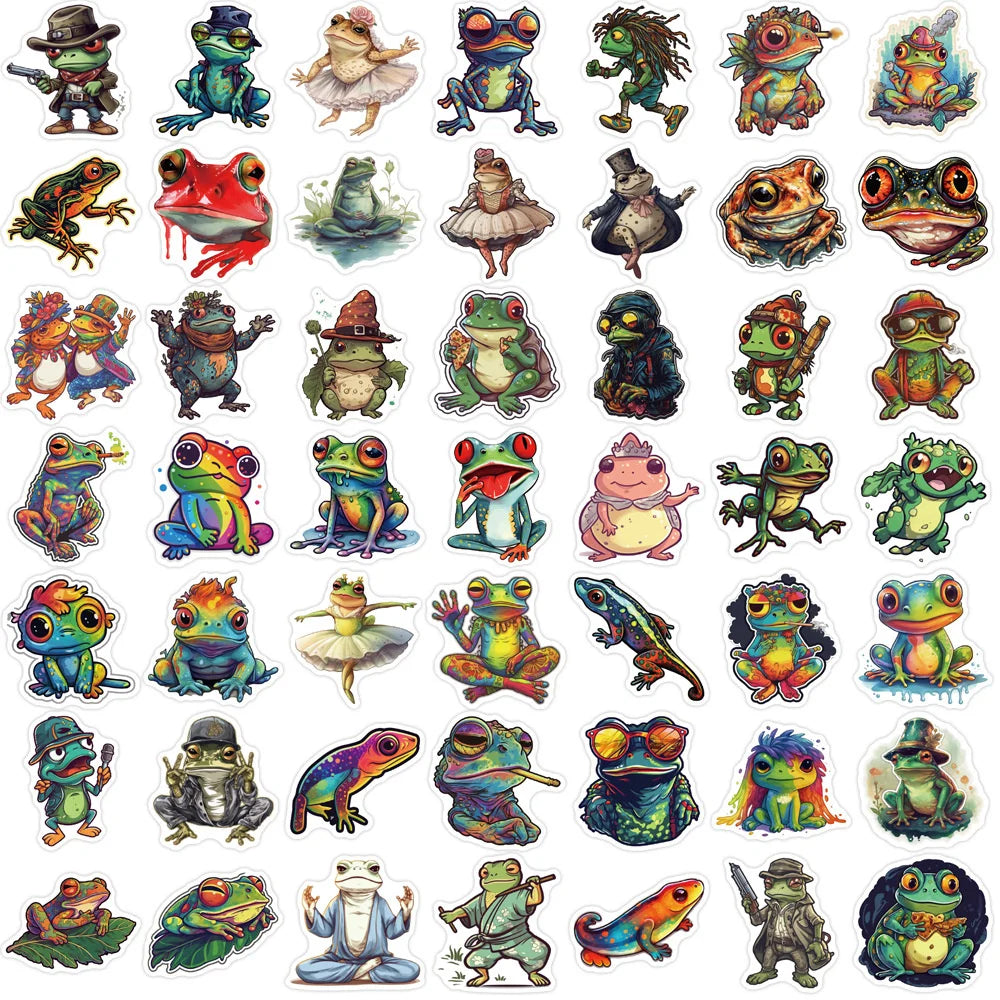 50pcs Psychedelic Frog Stickers For Guitar Laptop Helmet Scrapbook Suitcase Stationery Phone Vintage Sticker Craft Supplies (ONLINE ORDER ONLY)