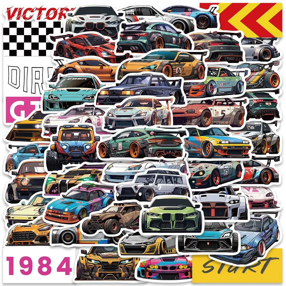 10/50pcs Cool JDM Retrofit Racing Car Graffiti Stickers Aesthetic Decals DIY Skateboard Laptop Car Motorcycle Waterproof Sticker (Online Order Only)
