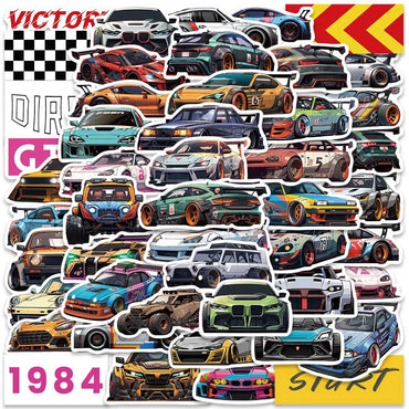 10/50pcs Cool JDM Retrofit Racing Car Graffiti Stickers Aesthetic Decals DIY Skateboard Laptop Car Motorcycle Waterproof Sticker (Online Order Only)