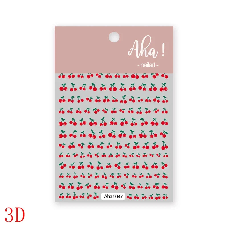 1Pc Sweet Cute Fresh Red Cherry Pattern Nail Stickers Self Adhesive Fruit Design Decals Women & Girls Homemade Manicure Supplies (ONLINE ORDER ONLY)