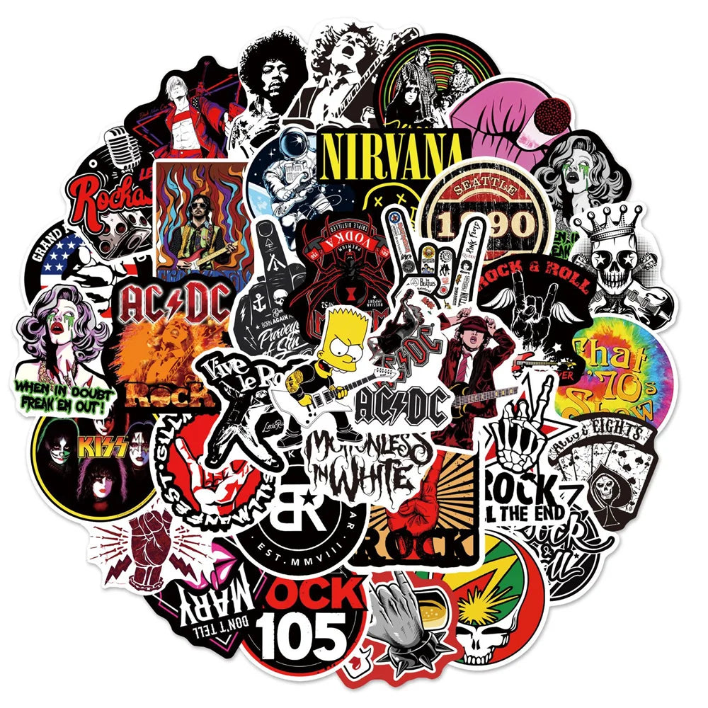 54pcs Vintage Rock Music Stickers for Scrapbook Guitar Laptop Phone Craft Supplies (Online Order Only)
