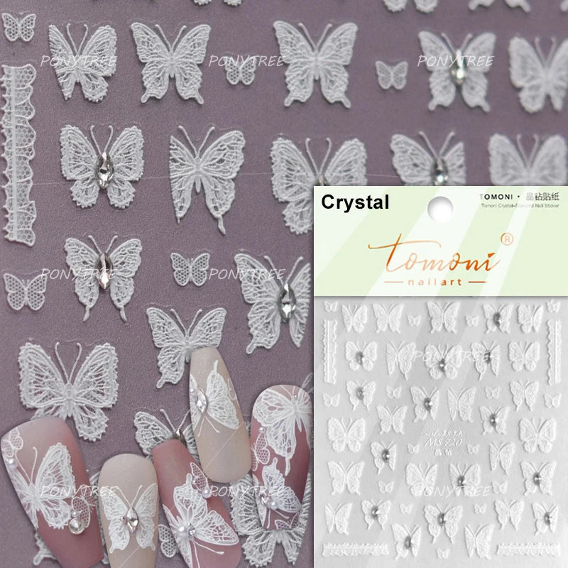 Flower Bowknot Butterfly Plant Leaf English Letter Rose Hand Drawn Embossed Relief Self Adhesive Nail Art Sticker Manicure Decal (ONLINE ORDER ONLY)