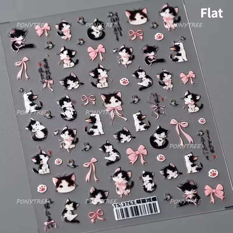 Black Cat Kitten Rabbit Cat's Paw Bowknot Tie Bunny Animals Love Heart Jelly Adhesive Nail Art Stickers Manicure Decal Wholesale (ONLINE ORDER ONLY)