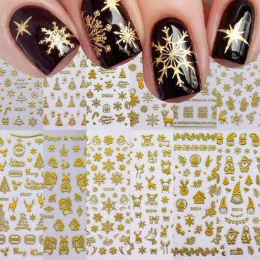 12pcs Cute Christmas Nail Decals Santa Claus Elk Penguin Snowman Cartoon Nail Stickers 3D Self-adhesive Sliders Manicure Decor * (Online Order Only)