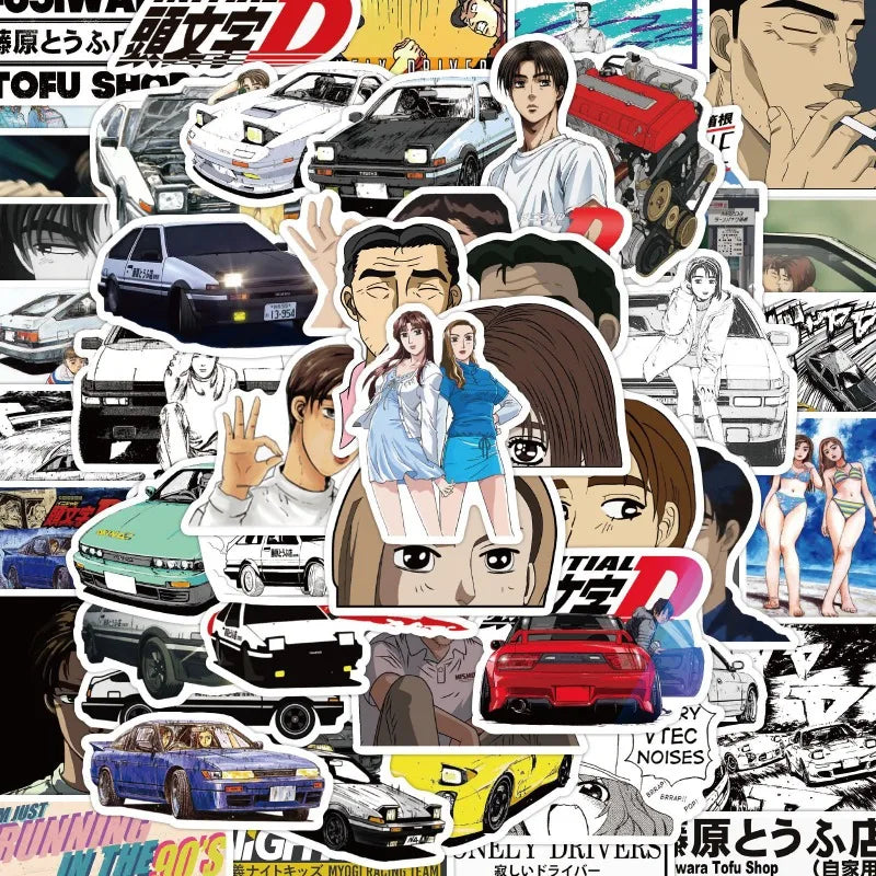 50pcs Initial D Anime Stickers for Laptop, Phone, Scooter, Suitcase, Water Bottle, Refrigerator (Online Order Only)