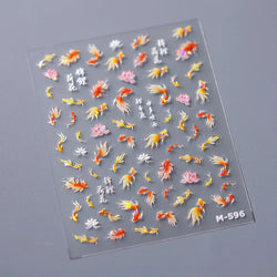 Pink Lotus Flower Red Gold Koi Carp Fish Tail Fancy Carp Self Adhesive Nail Art Decorations Stickers Manicure Decals Wholesale (ONLINE ORDER ONLY)