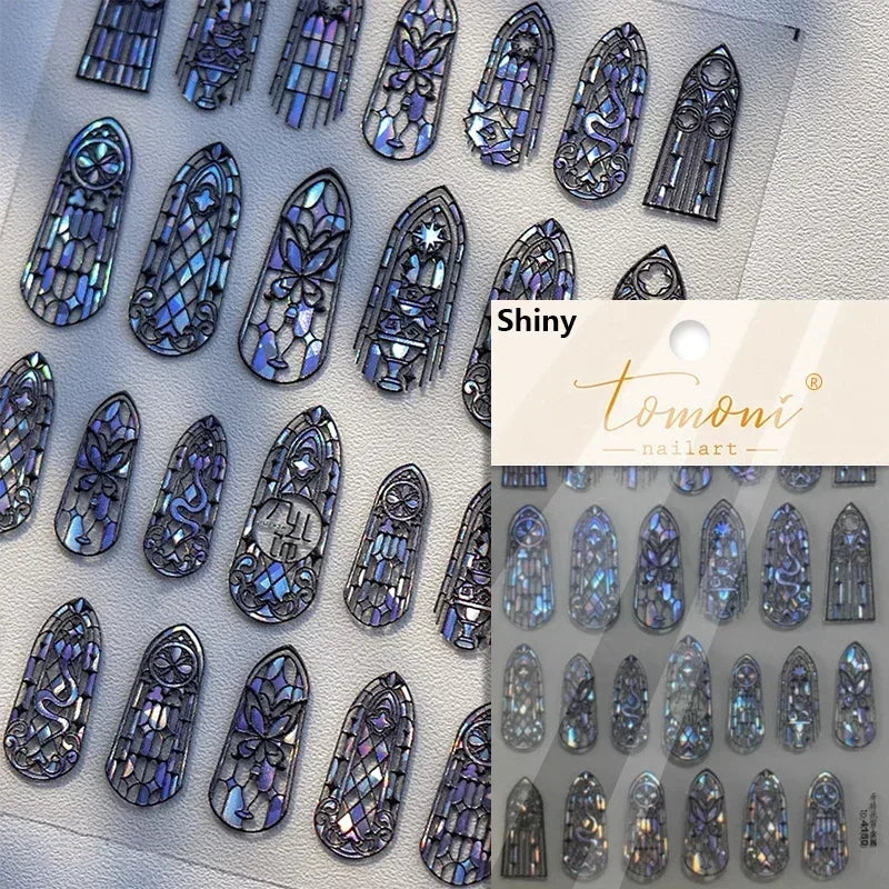 Chic Retro Rose Photo Frame Dried Flower Petal Self Adhesive Nail Art Stickers 5D Hot Stamping Relief Rhinestone Manicure Decals (Online Order Only)
