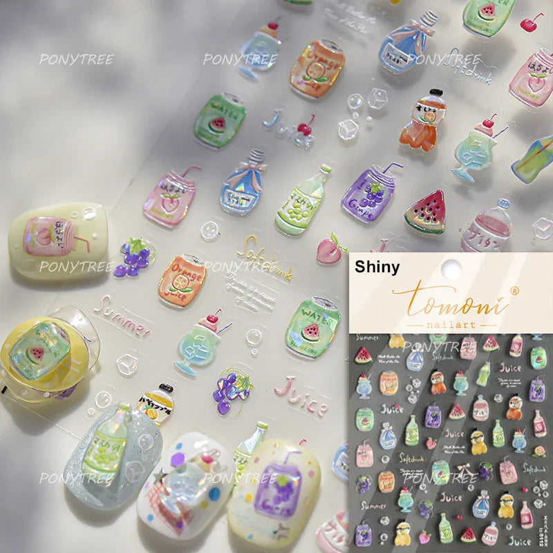 Summer Beach Bikini Watermelon Hat Sandals Ice Cream Shell Conch Starfish Cat Duck Nail Art Decoration Stickers Manicure Decals (ONLINE ORDER ONLY)