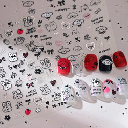 Dog Rabbit Line Bunny Footprint Bowknot Heart Cake Strawberry Flowers Bone Graffiti Adhesive Nail Art Stickers Manicure Decals (ONLINE ORDER ONLY)