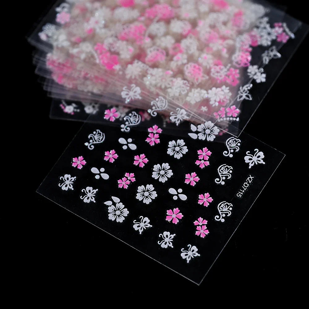 30pcs/Set White Pink Flower 3D Nail Sticker Daisy Butterfly Love Heart Hibiscus Petals Floral DIY Spring Summer Nail Decoration* (ONLINE ORDER ONLY)