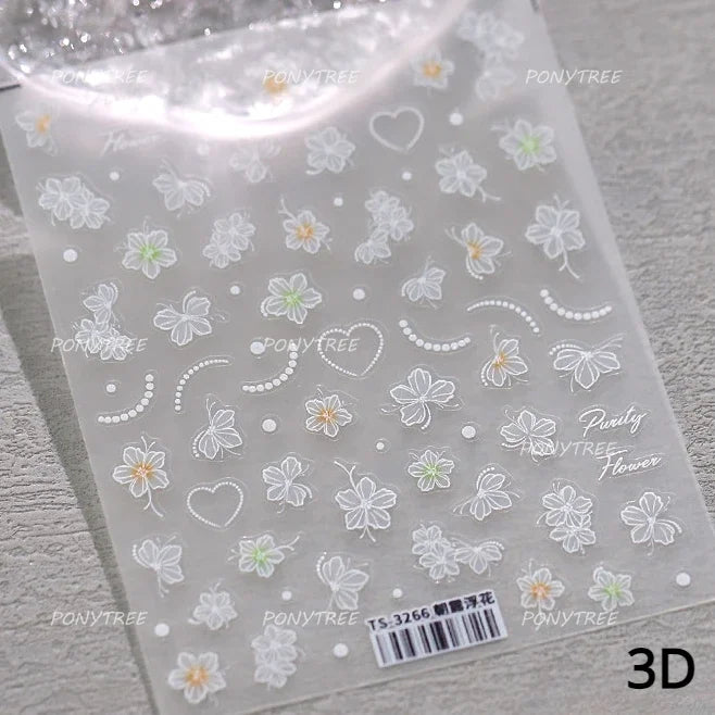 Embroidered Butterfly Flower Colourful Gradient Morning Glory Leaves Self Adhesive Nail Art Stickers Rhinestone Manicure Decals (ONLINE ORDER ONLY)