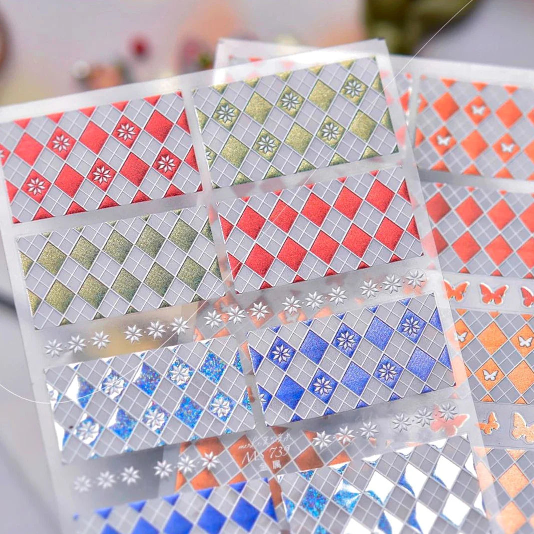Geometric Grid Square Butterfly Snow Star Metal Self Adhesive Nail Art Sticker Snowflake Rhinestone Manicure Decal Nail Supplies (ONLINE ORDER ONLY)