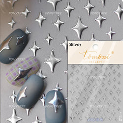 Punk Star Shiny Laser Five-pointed Star White Black Pink Hollow Out Delicate Sparkle Adhesive Nail Art Stickers Manicure Decals (ONLINE ORDER ONLY)