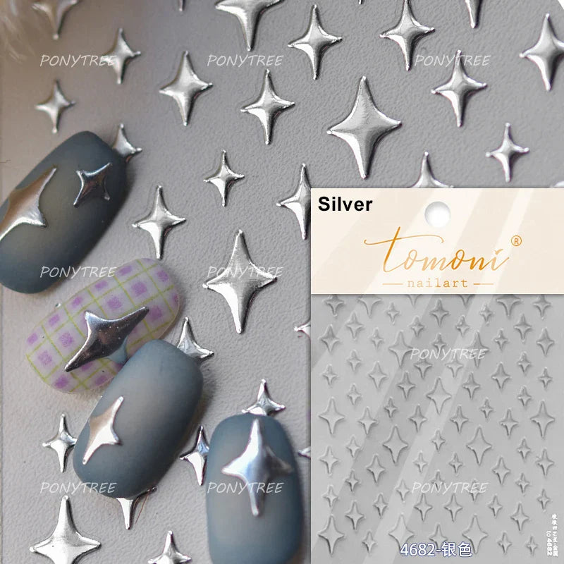 Colorful Starry Light Starburst Love Heart Halo Dyeing Soft Reliefs Self Adhesive Nail Art Decoration Stickers Manicure Decals (ONLINE ORDER ONLY)