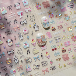 Lovely Animals Cat Dog Bear Party Puppy Kitten Cake Bowknot Flower Love Heart Lace Gird Adhesive Nail Art Sticker Manicure Decal (ONLINE ORDER ONLY)