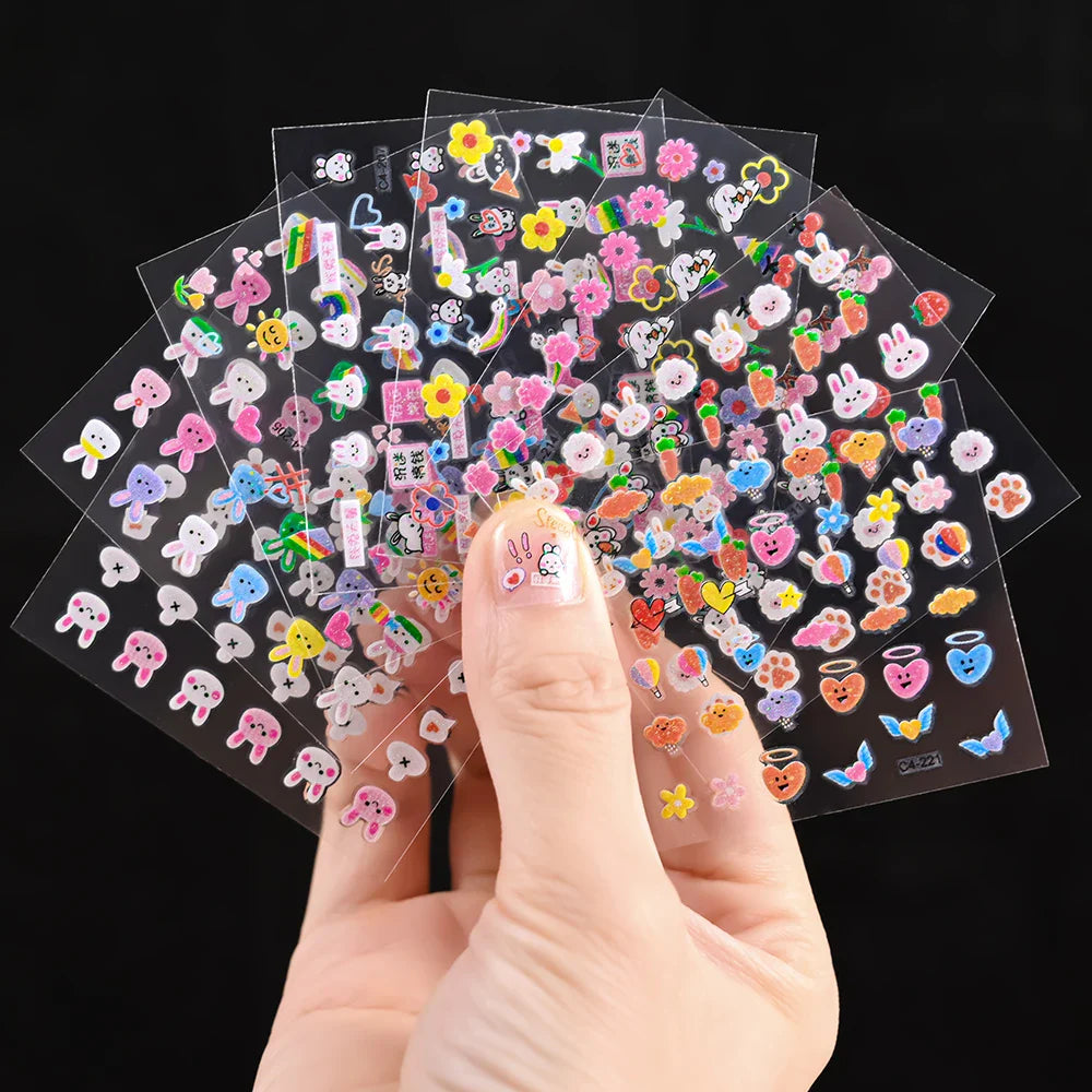 30pcs Children's Cartoon Rabbit Nail Stickers with Sequins and Glitter Colorful Flowers DIY Decal Kid Toy Kawaii Girl Ornaments* (ONLINE ORDER ONLY)