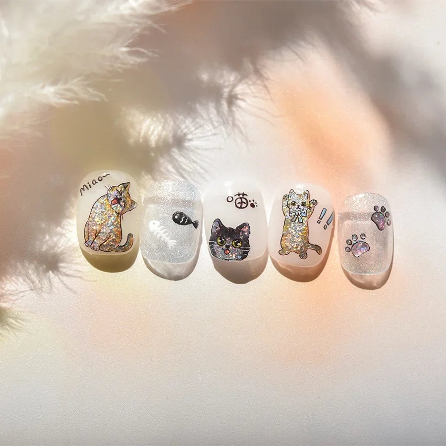 Cute Cat Eye Fishbone Animals Leopard Cat Ginger Cat Kitten Exclamation Point Paw Self Adhesive Nail Art Sticker Manicure Decals (ONLINE ORDER ONLY)