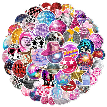 10/50pcs Cool Sparkle Disco Mirror Ball Cartoon Stickers Aesthetic DIY Luggage Motorcycle Phone Laptop Party Decoration Sticker (ONLINE ORDER ONLY)