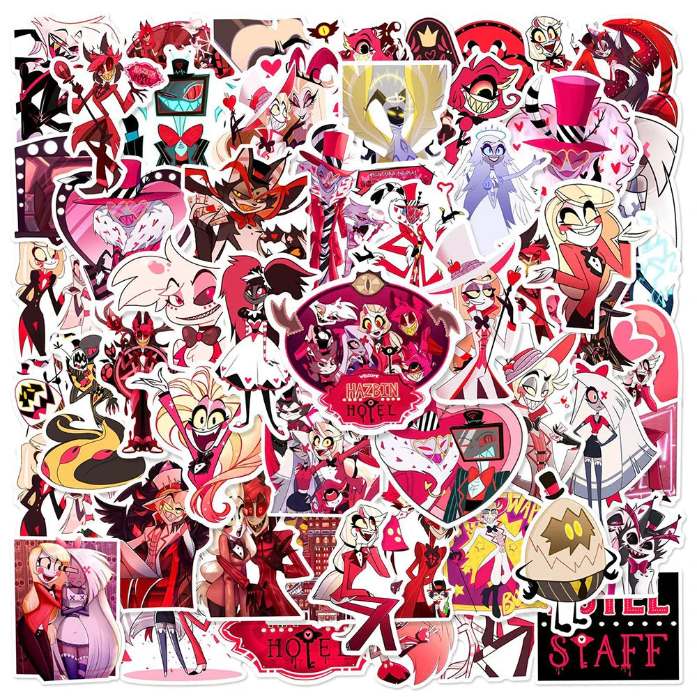 Cartoon Helluva Boss Hazbin Hotel Stickers Decals PVC Waterproof Laptop Suitcase Helmet Notebook DIY Graffiti 10/30/56PCS (Online Order Only)