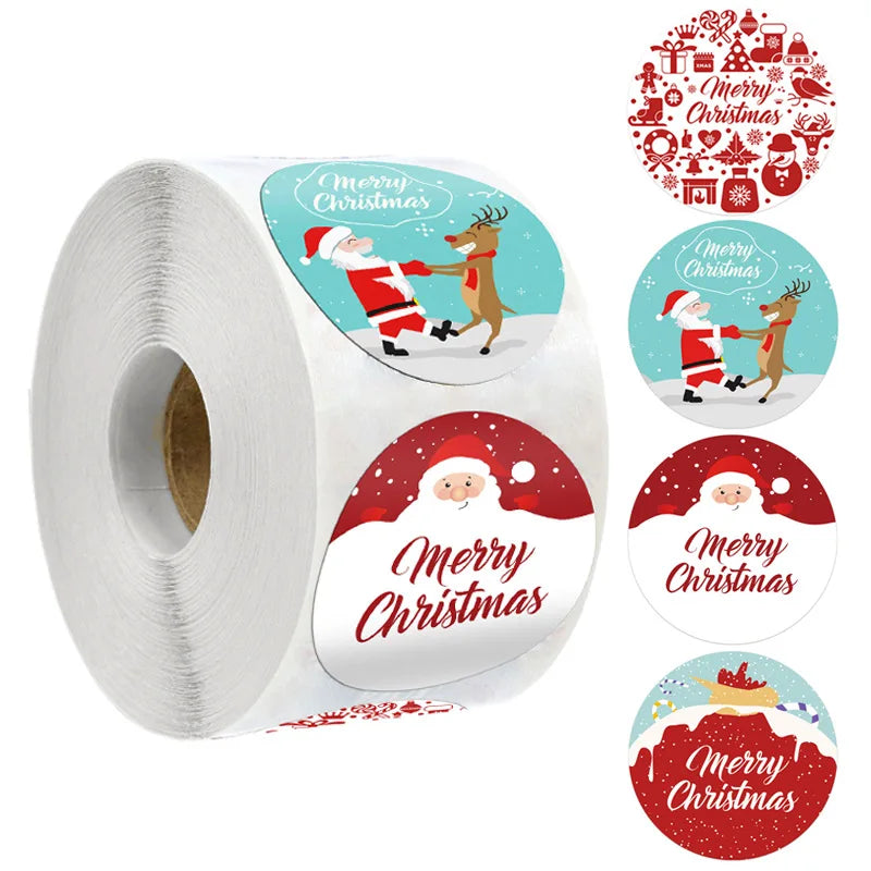 500Pcs/Roll Merry Christmas roll Self-Adhesive Label Sealing Decorative Stickers Office Stationery (ONLINE ORDER ONLY)