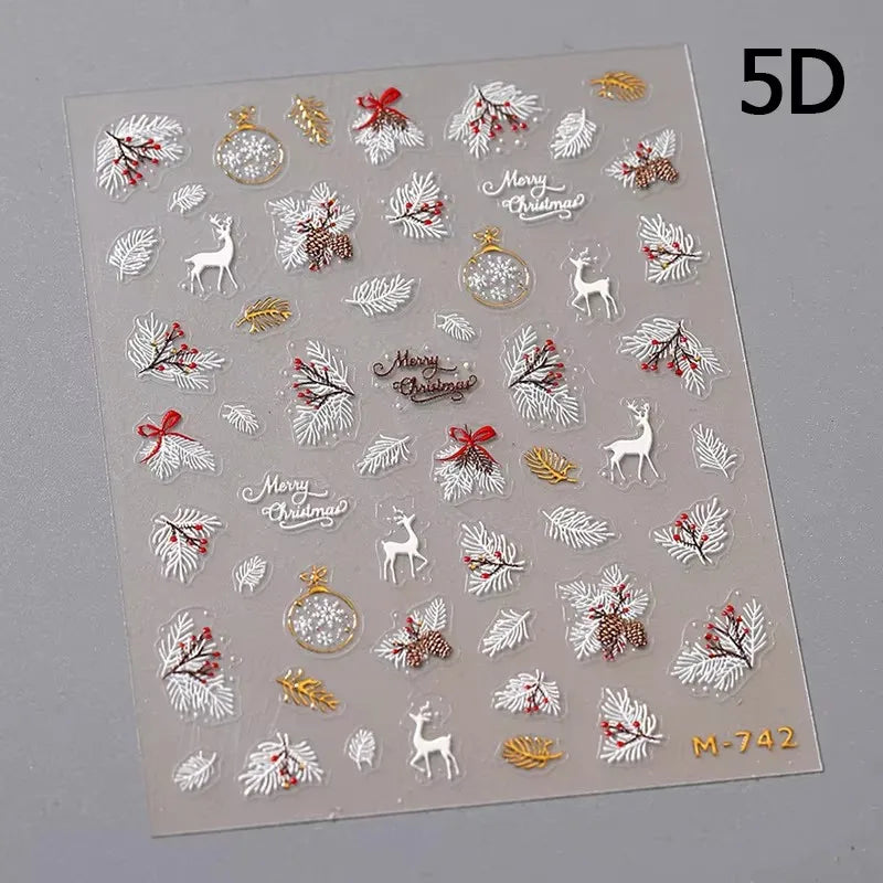 Winter Dreamy Hot Stamping Romantic White Pink Snowflakes Hexagon 3D Self Adhesive Nail Art Stickers Christmas Manicure Decals (ONLINE ORDER ONLY)