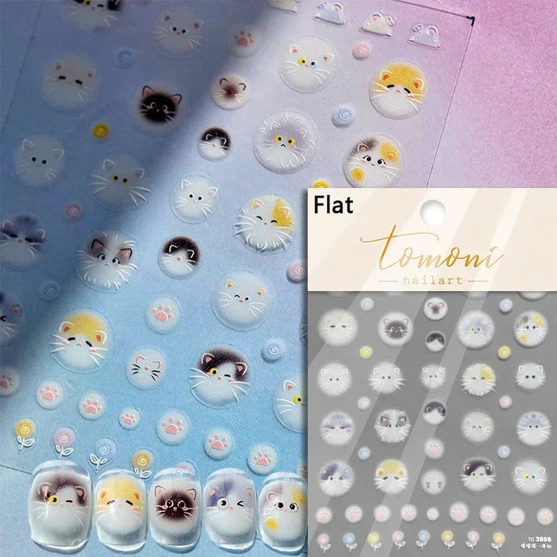 Cute Cat Eye Fishbone Animals Leopard Cat Ginger Cat Kitten Exclamation Point Paw Self Adhesive Nail Art Sticker Manicure Decals (ONLINE ORDER ONLY)