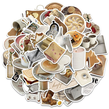 10/30/60pcs Retro Cartoon Ins Style Cute Stickers Vintage Funny Food Decals Phone Suitcase Laptop Notebook Car Wall Sticker Toy (ONLINE ORDER ONLY)