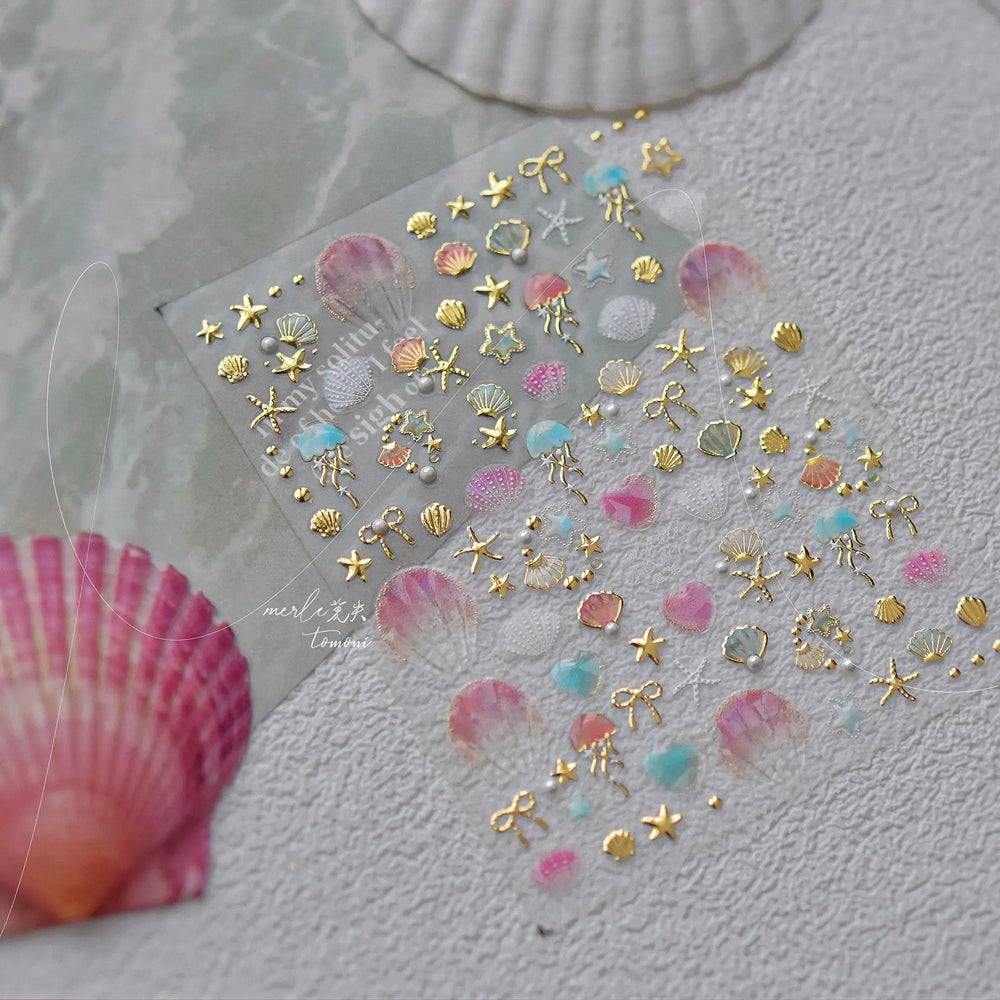 Dizzying Shell Coral Dolphin Starfish Heart Jellyfish Water Bubbles Ocean Adhesive Nail Art Decorations Stickers Manicure Decals (ONLINE ORDER ONLY)