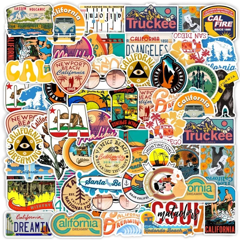 10/30/50pcs USA California Scenery Waterproof Stickers DIY Scrapbook Travel Luggage Phone Fridge Skateboard Car Sticker Toy (Online Order Only)